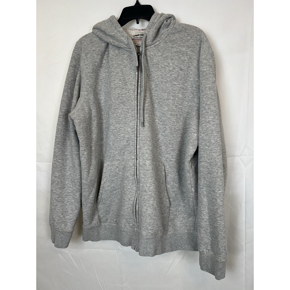 Lands' End Serious Sweats Full Zip Fleece Lined Gray Hoodie Sweatshirt Men's XLT